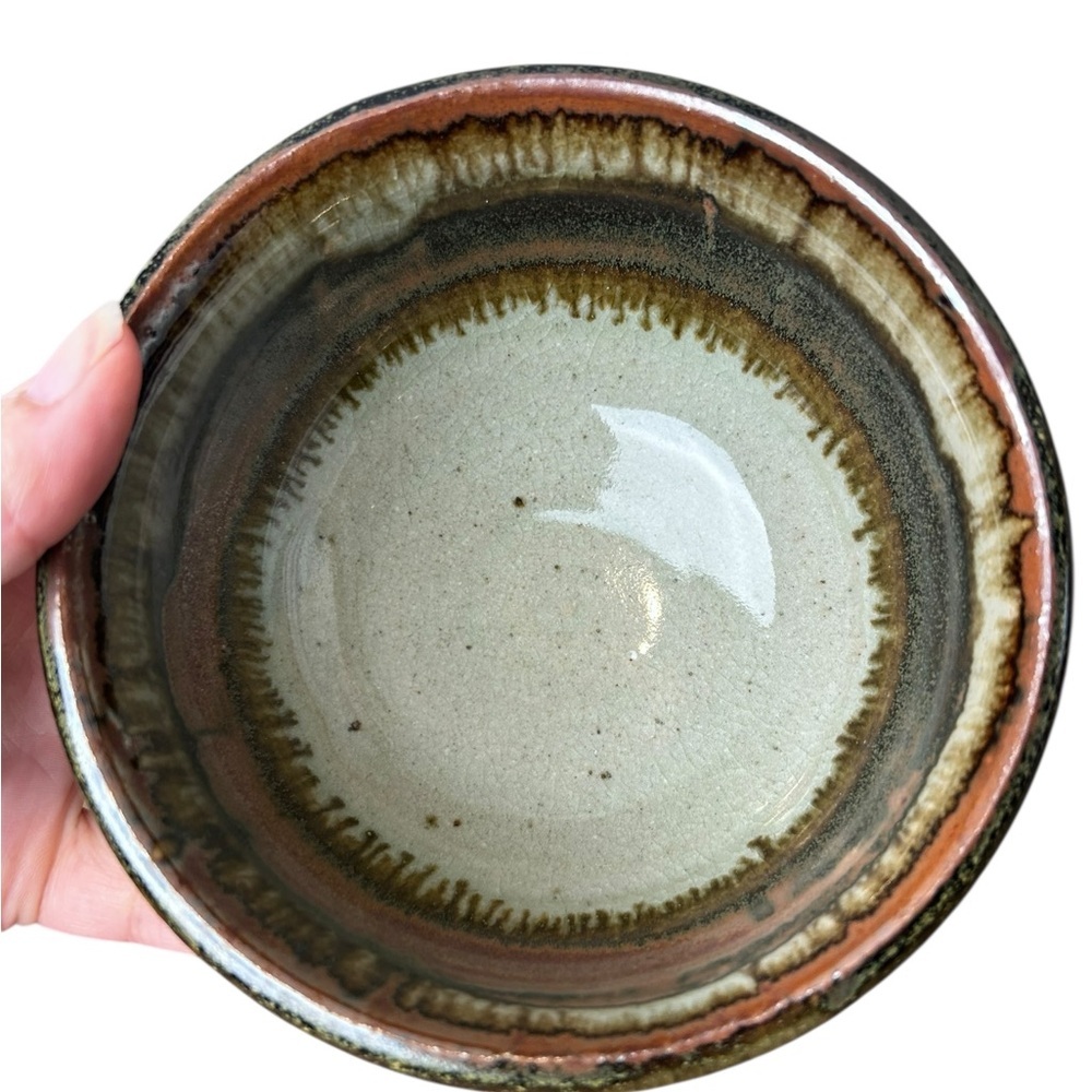 Handcrafted artisan pottery footed bowl, glazed earthy tones Cottagecore Scandi - Picture 3 of 8